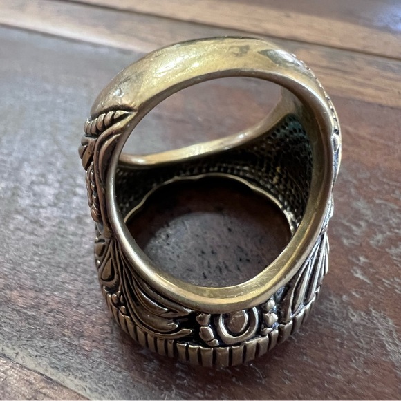 Studio Barse Carved Flower Ring in Antique Gold and Brown - Picture 6 of 11